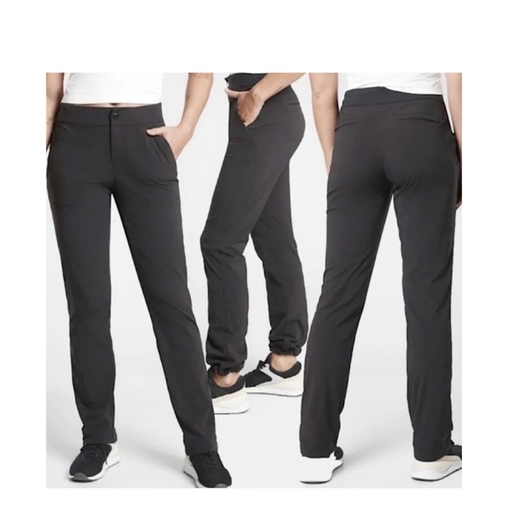 Athleta Trekkie Hike Pants Womens 4 Tall Black 4T Straight Leg Zip Pockets